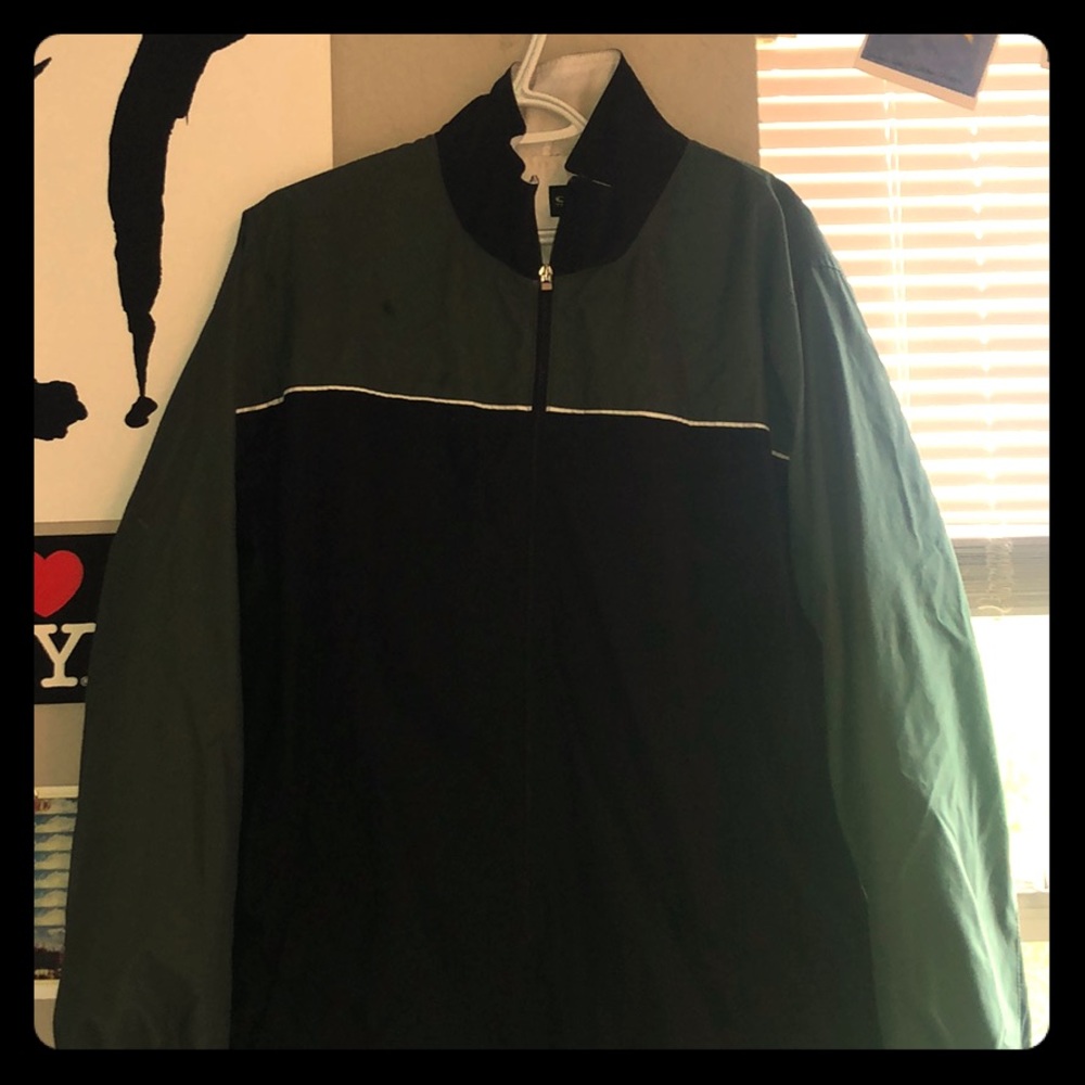 Olive and black windbreaker